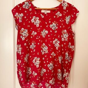 LOFT Red Floral Blouse